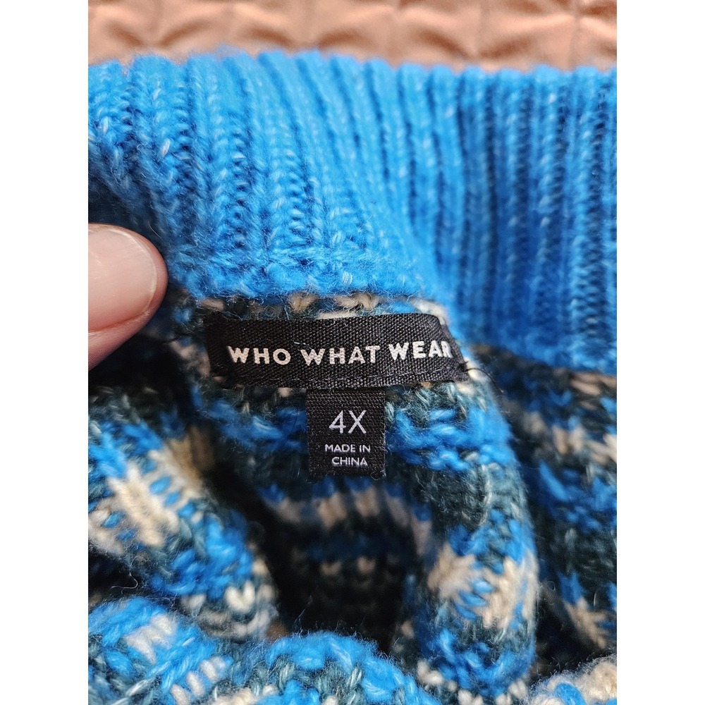 Who What Wear Turquoise and Black Fair Isle Knit Sweater Mock Neck, Plus 4X - Picture 5 of 7